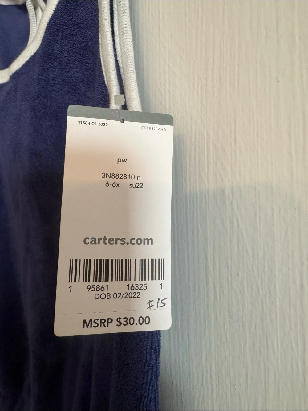 Carter's Navy Blue Terry Romper with White Trim